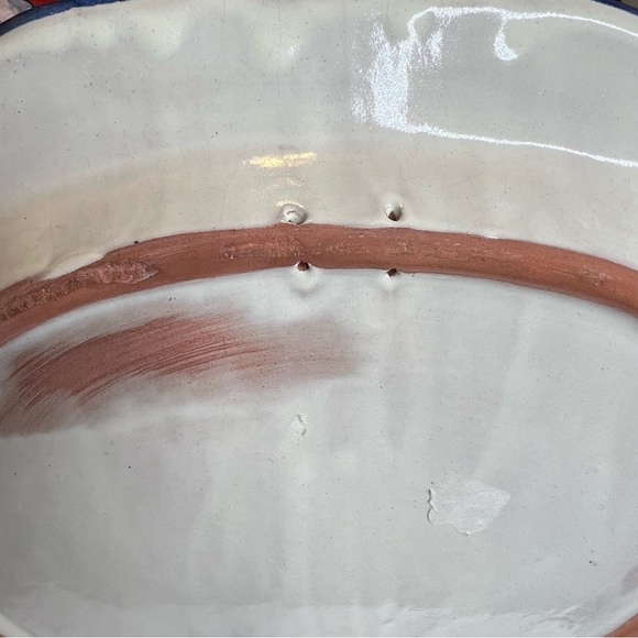 Vintage Signed 70’s Mexican Pottery Platter,  Red Clay, Hand Painted, Fish Beach - Picture 7 of 12